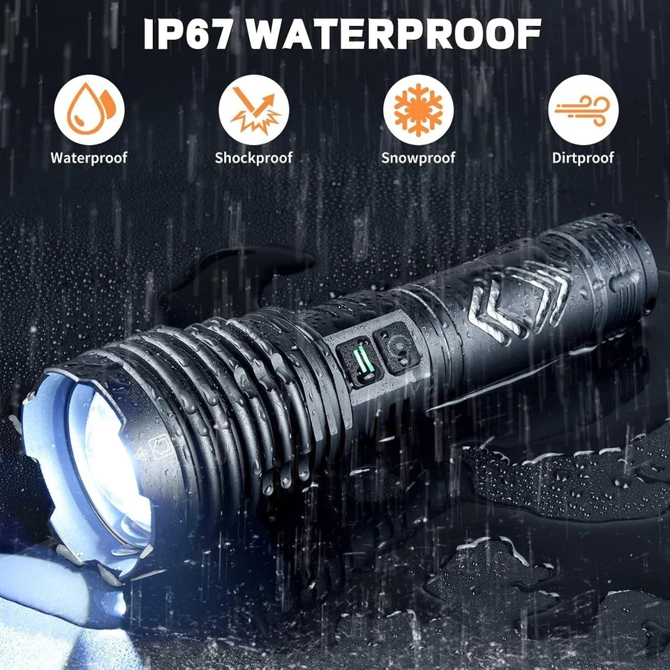 15000 Lumens Tactical Flashlight with 24-Hour Battery and USB Output